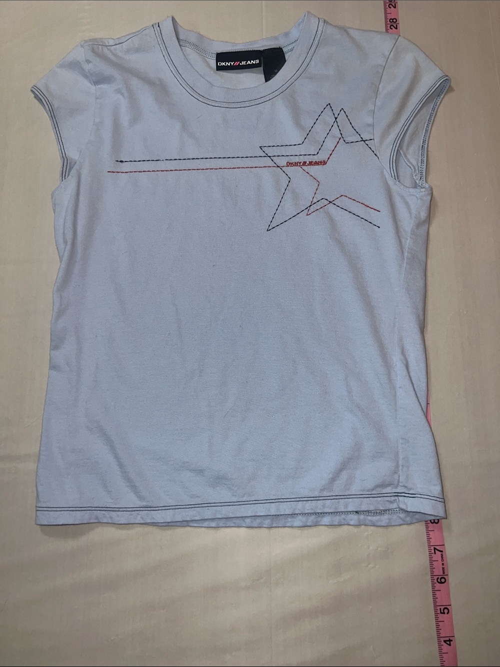 DKNY Light Blue Short Sleeve Tee with Star Stitch Graphic